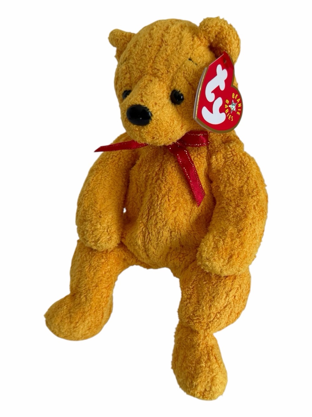 Vintage NWT Beanie Baby Ty Poopsie Teddy Bear 2000 Retired Golden Yellow Red